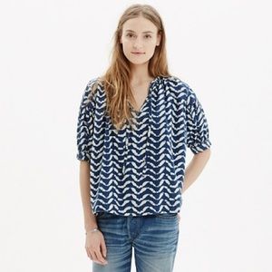 Madewell Tie-Neck Peasant Top in Batik Wave